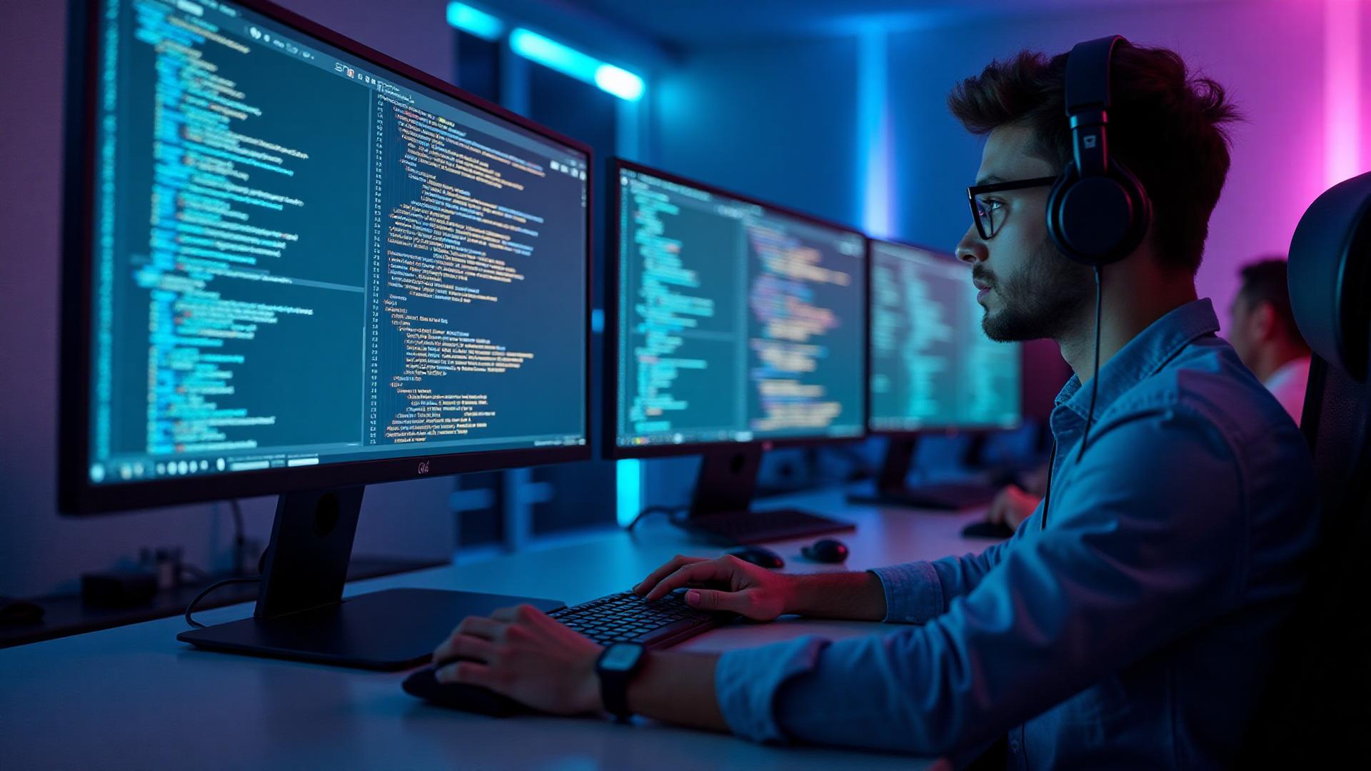 Equipe de desenvolvimento de software trabalhando em projetos inovadores
